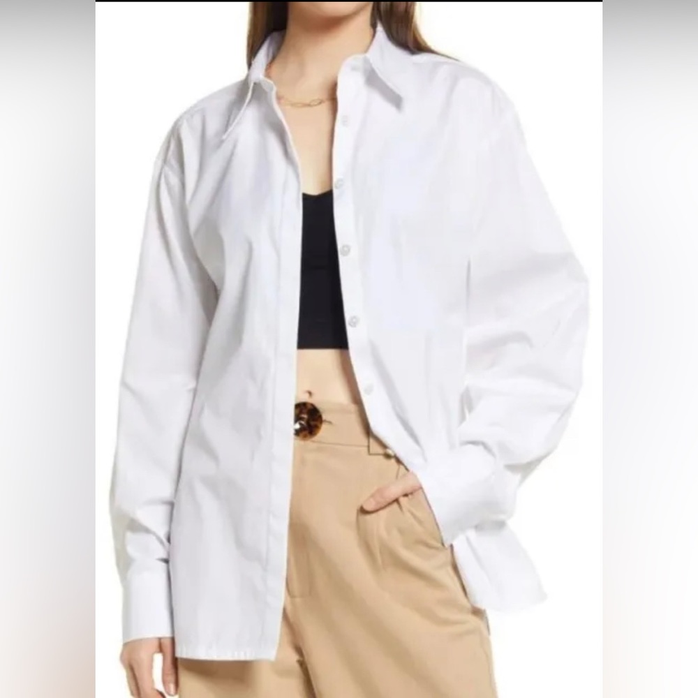 Open Edit Relaxed Poplin Button-Up Women’s Shirt in White
